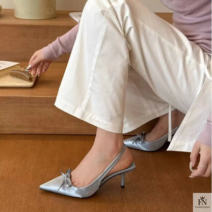 Satin Bowknot Pointed Heels - Fashionnsio