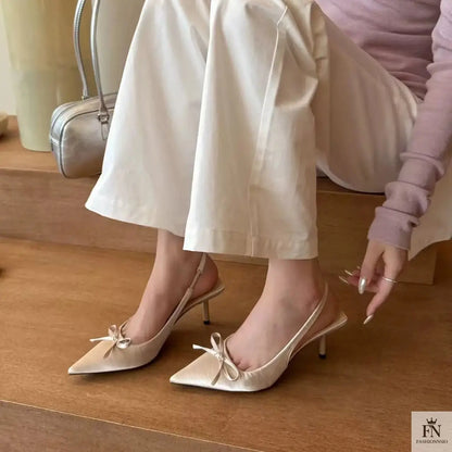 Satin Bowknot Pointed Heels - Fashionnsio