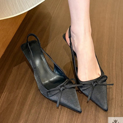 Satin Bowknot Pointed Heels - Fashionnsio