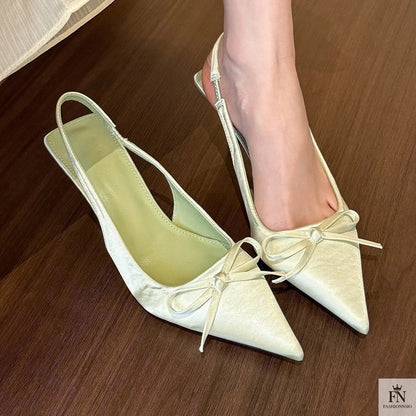 Satin Bowknot Pointed Heels - Fashionnsio