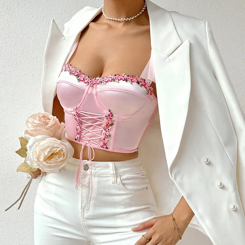 Floral Ribbon Bow Corset Top