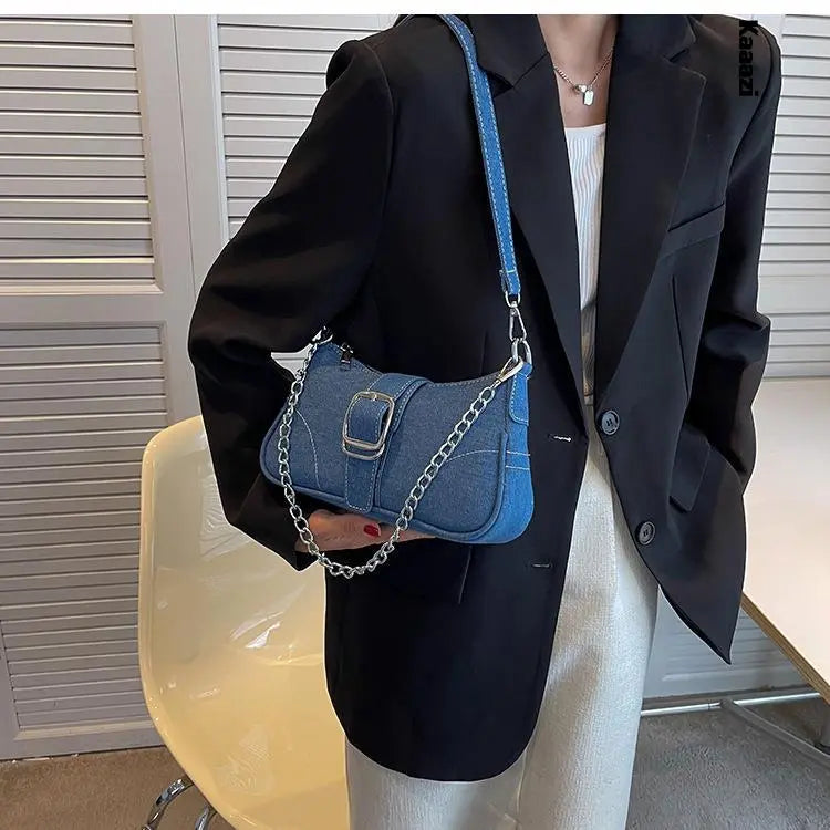 Denim Fashion Chains Shoulder Bag