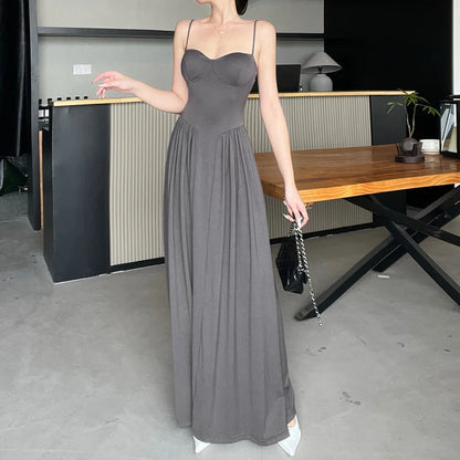 Pleated Slim Waist Long Dress