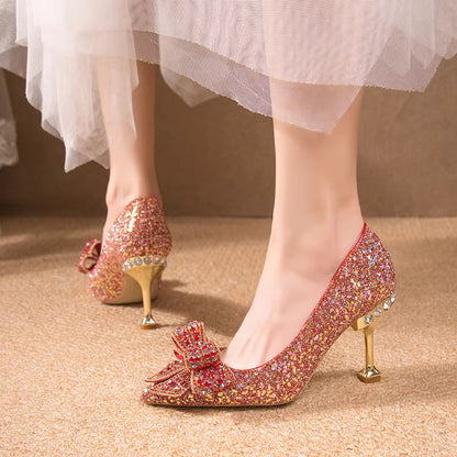 Crystal Sequins Bowknot Cinderella Heels