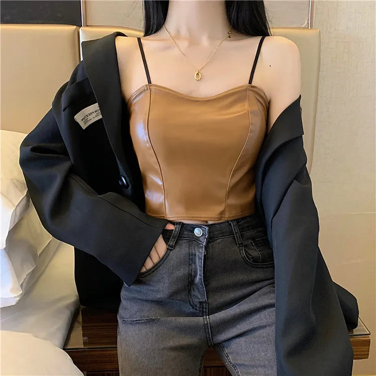 Leather Padded Cami Top fashionnsio