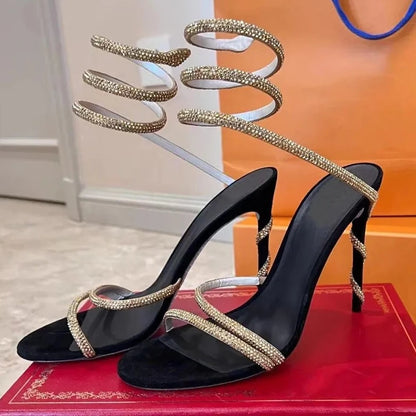 Snake Wrapped Rhinestone Heels