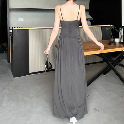 Pleated Slim Waist Long Dress