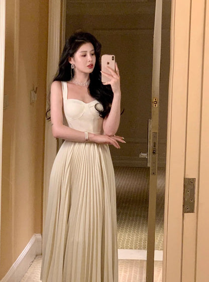 Pleated White Korean Dress