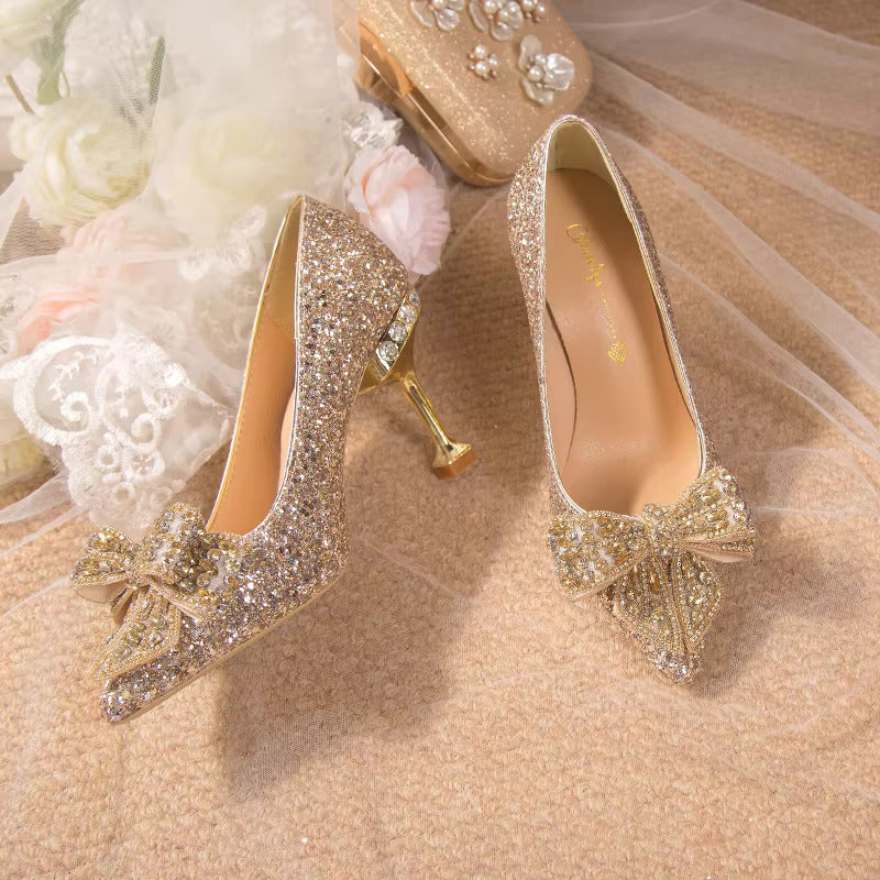 Crystal Sequins Bowknot Cinderella Heels