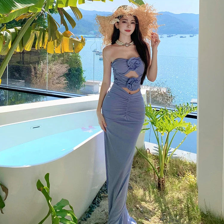 Floral Hollow Out Tube Bodycon Dress