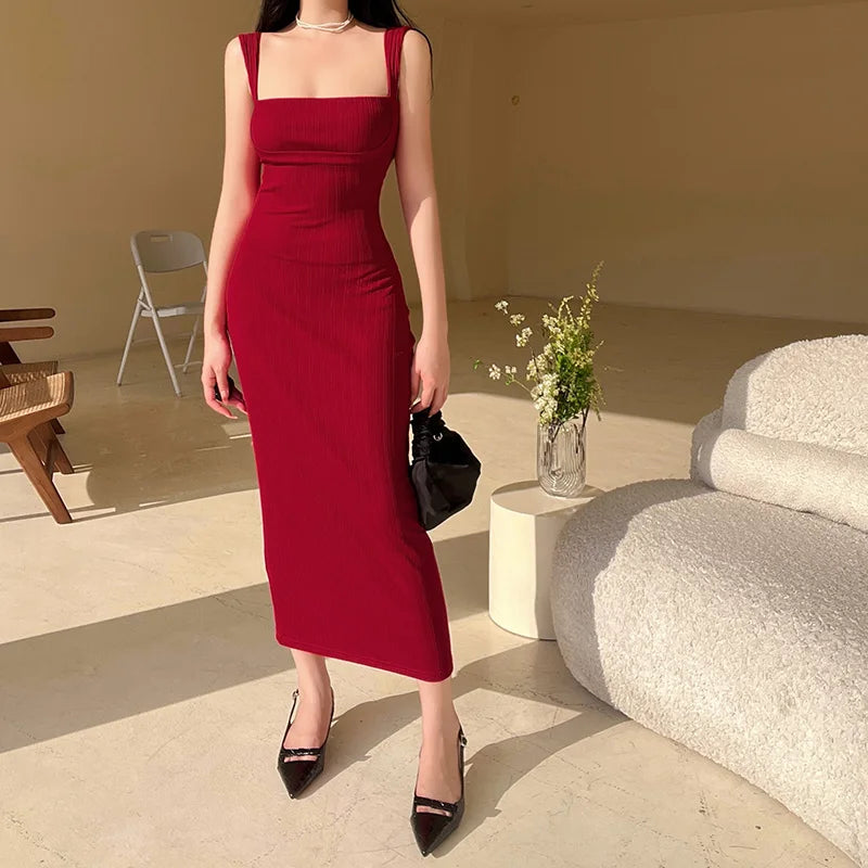 Knitted Bodycon Square Neck Dress fashionnsio