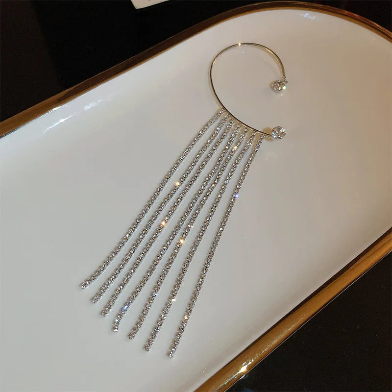 Long Tassel Rhinestone Chain Ear Cuff Earrings fashionnsio