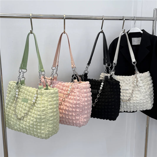 Pleated Bubble Tote Shoulder Bags