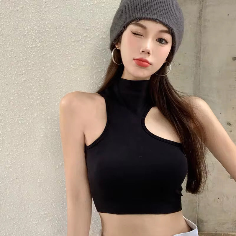 Turtleneck Crop Top With Chest Pad fashionnsio