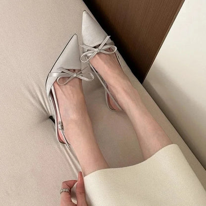 Slingback Pointed Bow Heels - Fashionnsio