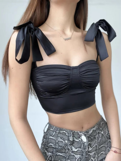 Bow Ribbon Lace Up Crop Top