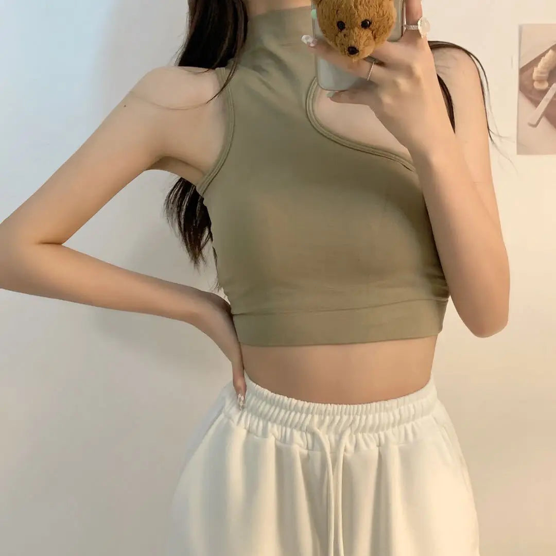 Turtleneck Crop Top With Chest Pad fashionnsio