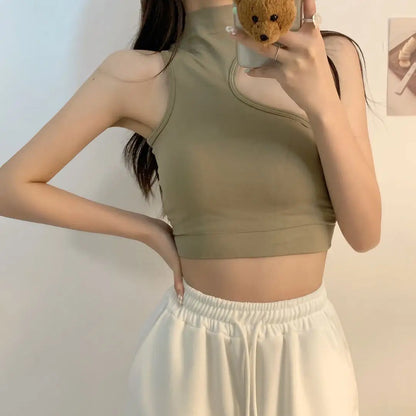 Turtleneck Crop Top With Chest Pad