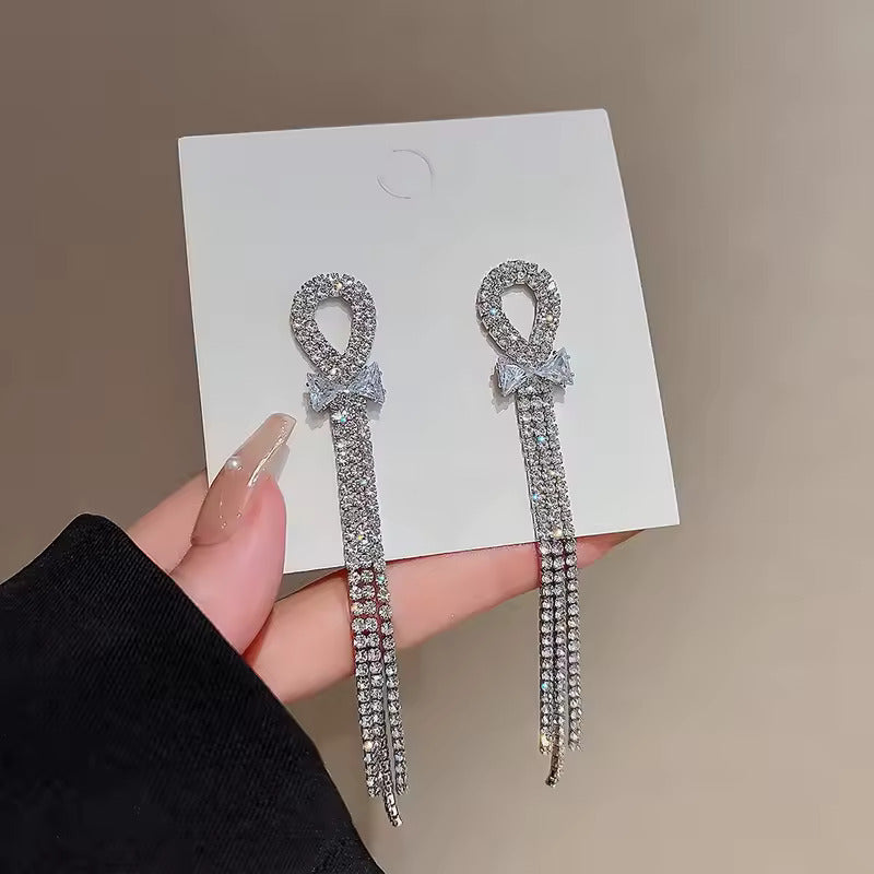 Bow Diamond Tassel Long Earrings fashionnsio