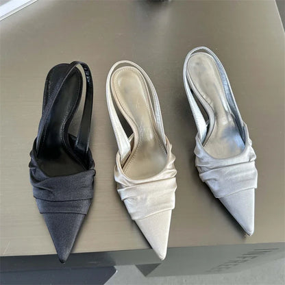 Satin Pleated Pointed Toe Heels