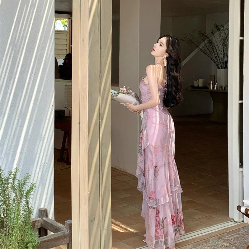 Floral Print Ruffle Maxi Dress - Fashionnsio