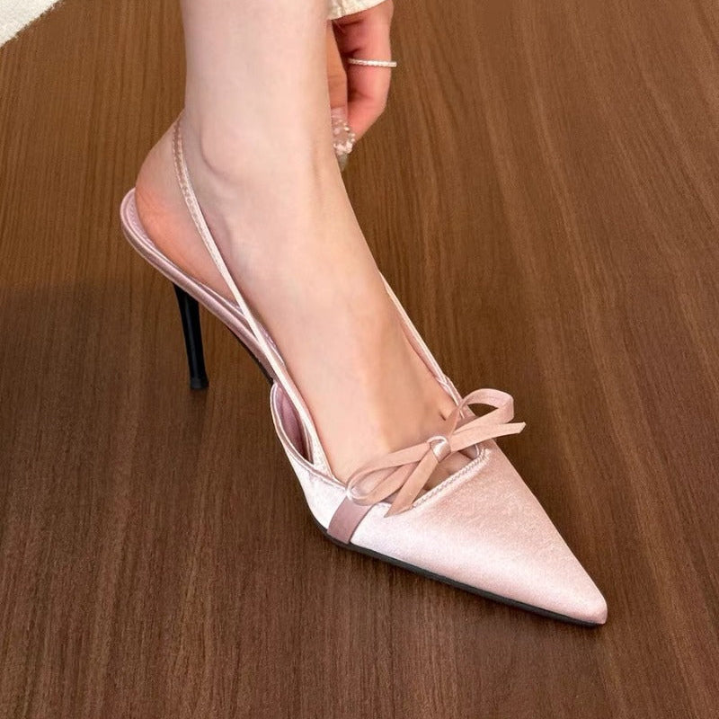 Slingback Pointed Bow Heels - Fashionnsio