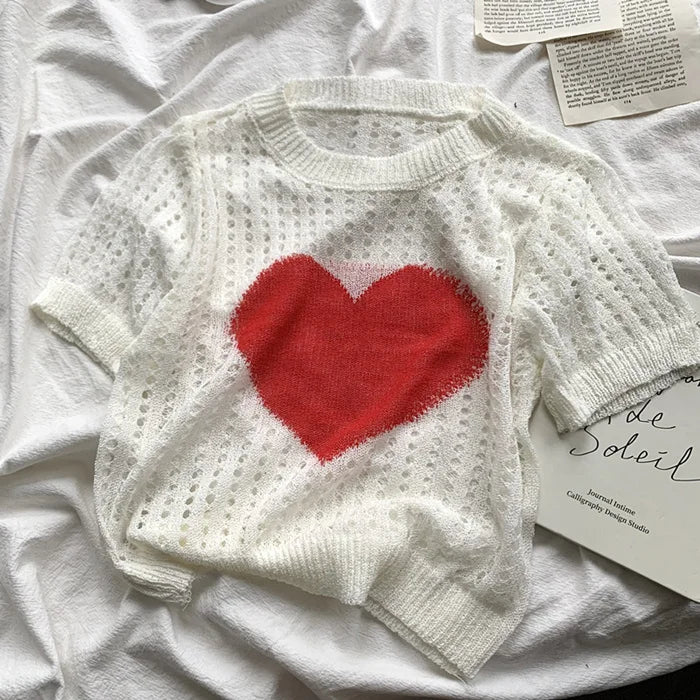 Heart Hollow-out Knitted Top