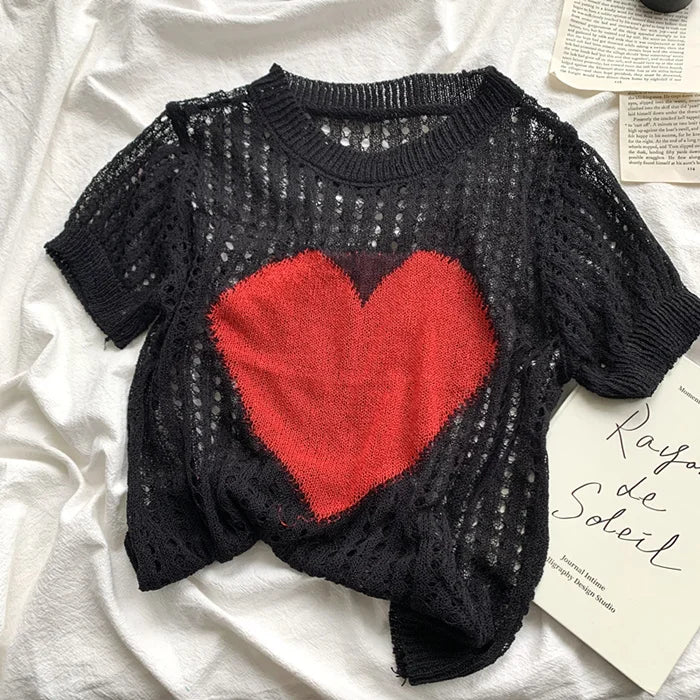 Heart Hollow-out Knitted Top