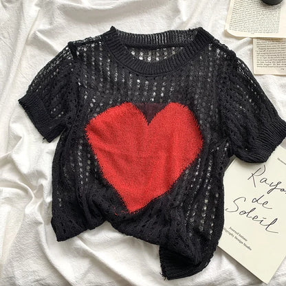 Heart Hollow-out Knitted Top