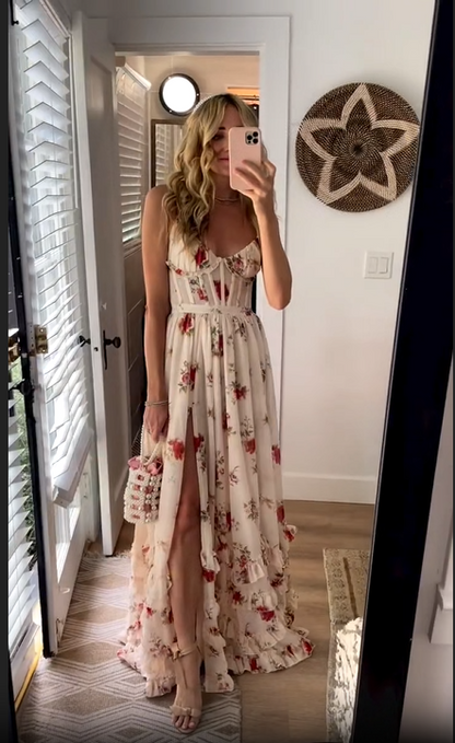 Floral Ruffle Slit Dress fashionnsio