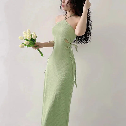 Halter Cut-out Ribbon Long Dress fashionnsio
