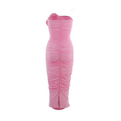 Barbie Flower Pleated Tube Dress fashionnsio