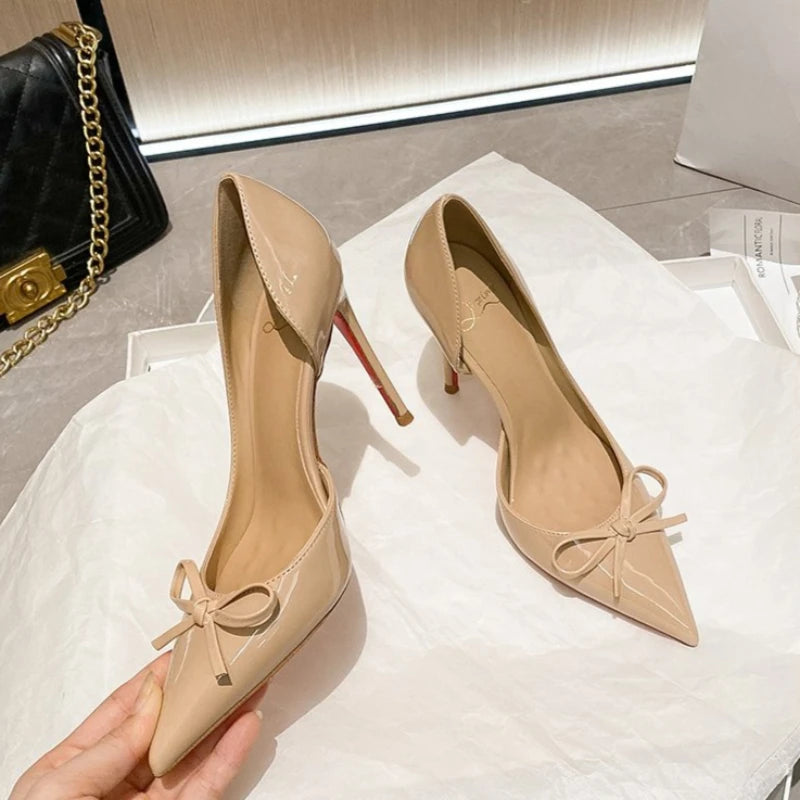Bow Pointed Red Sole Heels - Fashionnsio