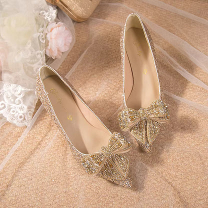 Crystal Sequins Bowknot Cinderella Heels