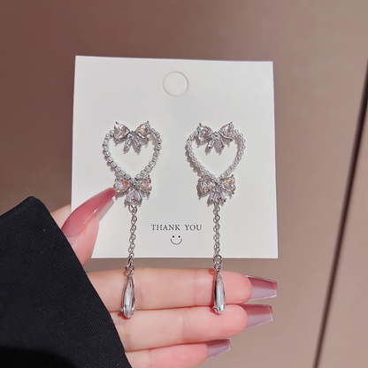 Heart Pearl Bow Crystal Earrings fashionnsio