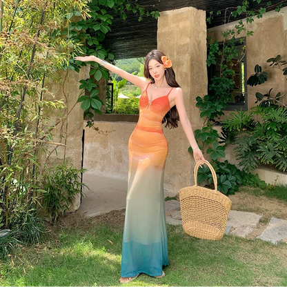 Ombre Sunset Slip Long Dress - Fashionnsio