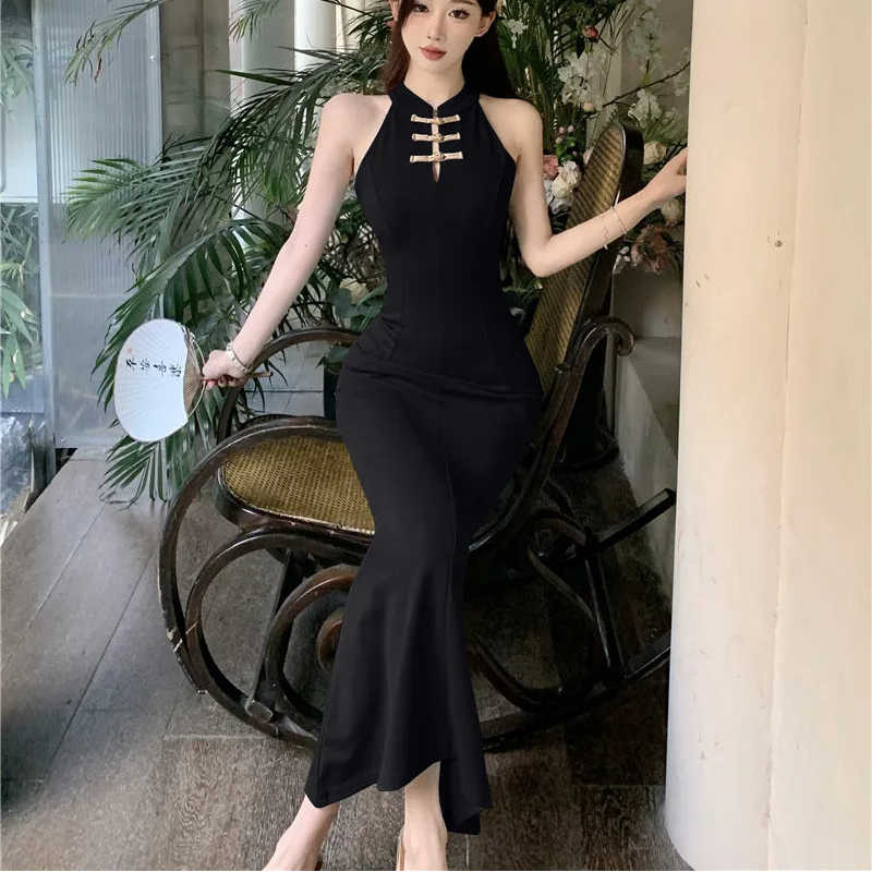 Chinese Style Long Bodycon Dress - Fashionnsio