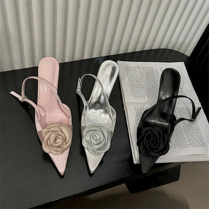 Satin Rose Buckle Heels