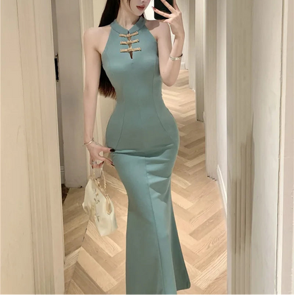 Chinese Style Long Bodycon Dress - Fashionnsio