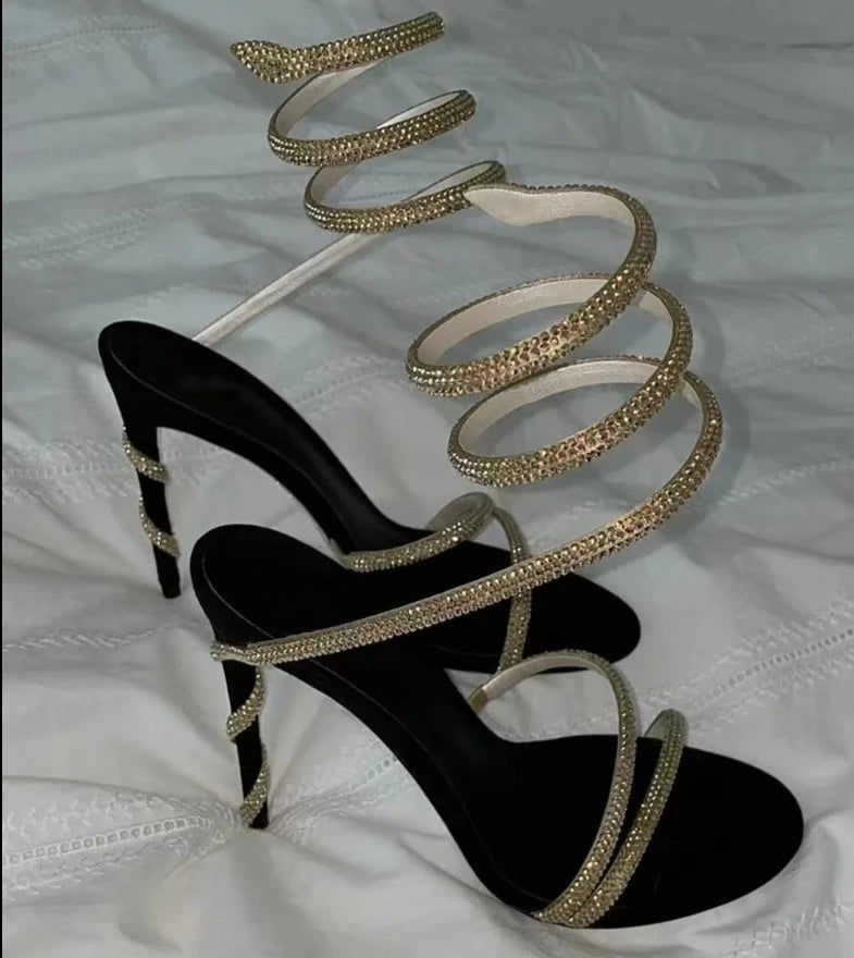 Snake Wrapped Rhinestone Heels