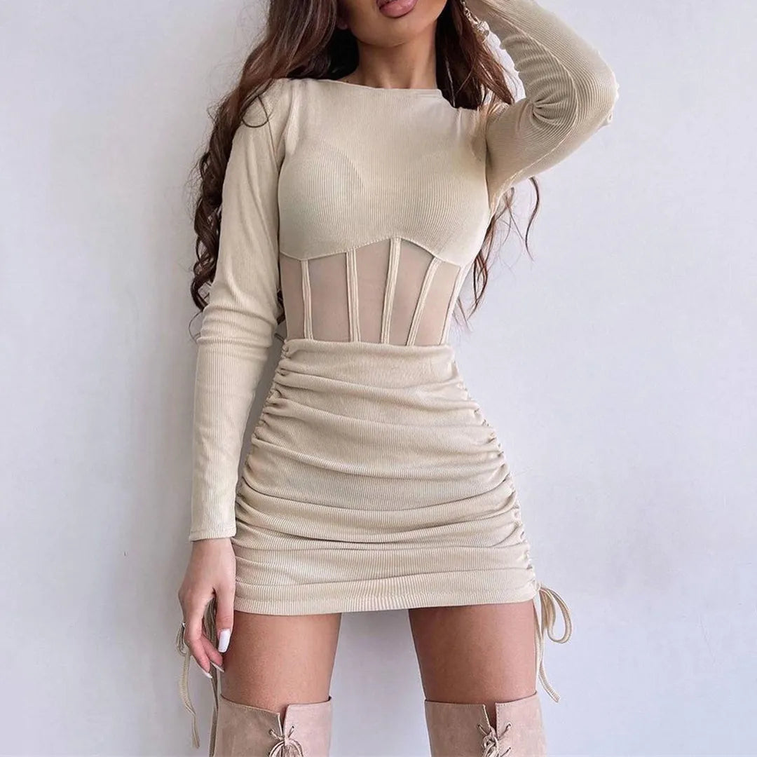 Mesh Drawstring Corset Dress