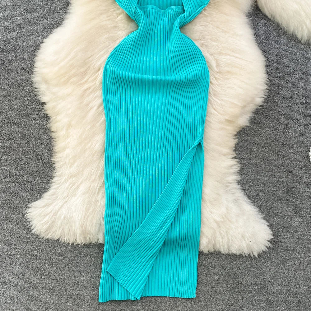 Halter Neck Cut-out Knitted Dress