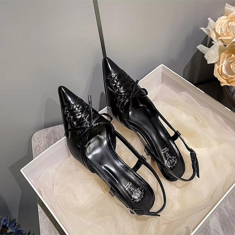 Bow Lace-up Metallic Pointed Heels