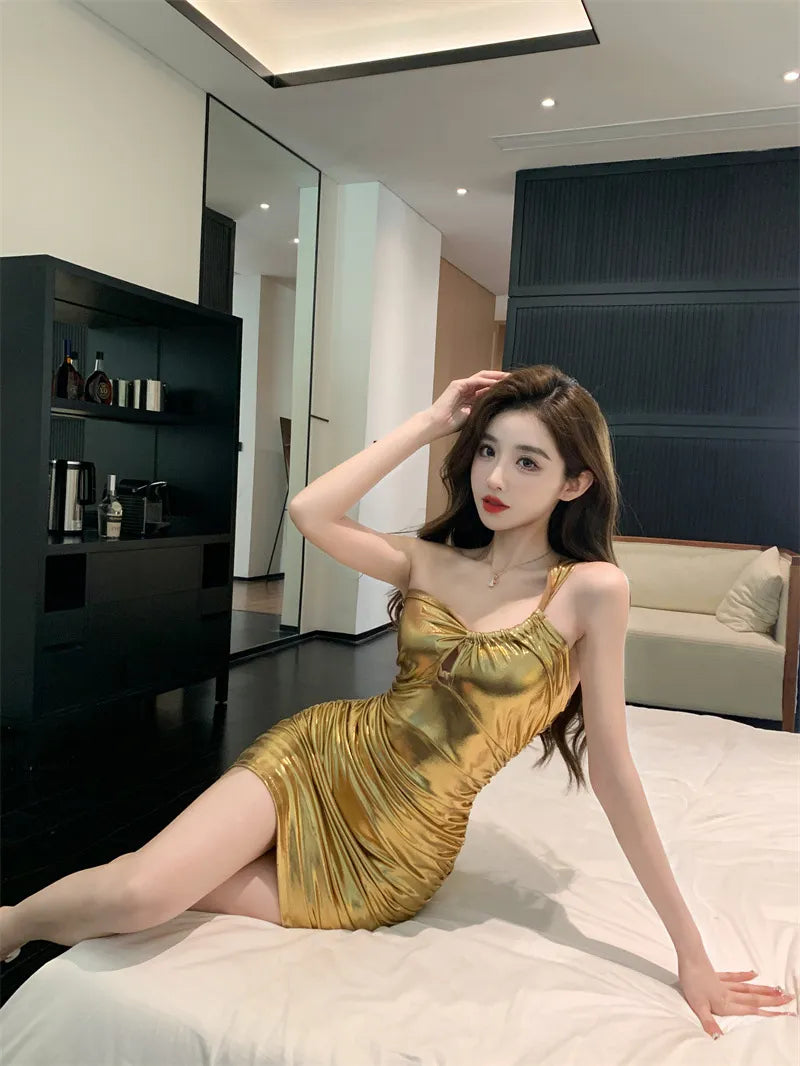 Sexy Wrap Gold Dress
