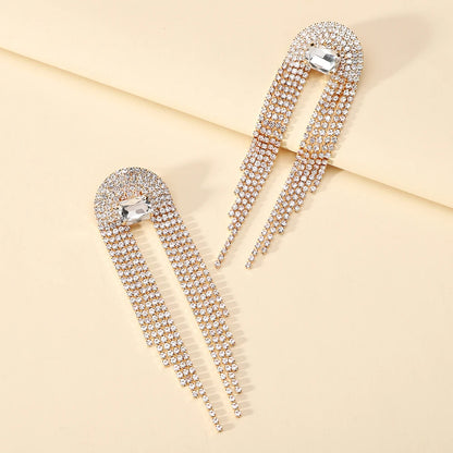 Shiny Long Crystal Tassel Drop Earrings fashionnsio