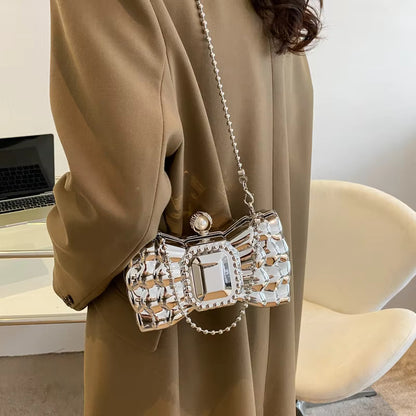 Bow Shaped Diamond Clutch Handbags fashionnsio