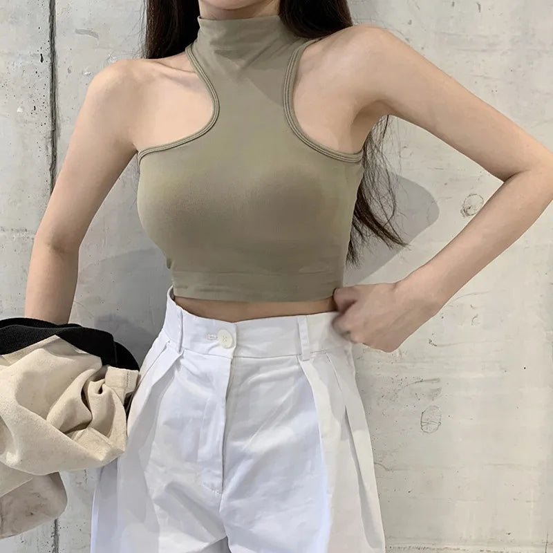 Turtleneck Crop Top With Chest Pad