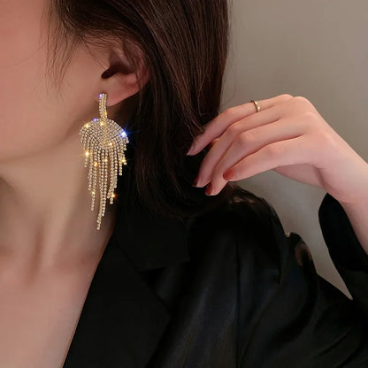 Diamond Leaf Tassel Earrings fashionnsio