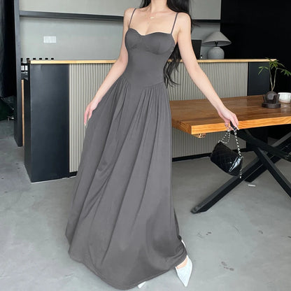 Pleated Slim Waist Long Dress