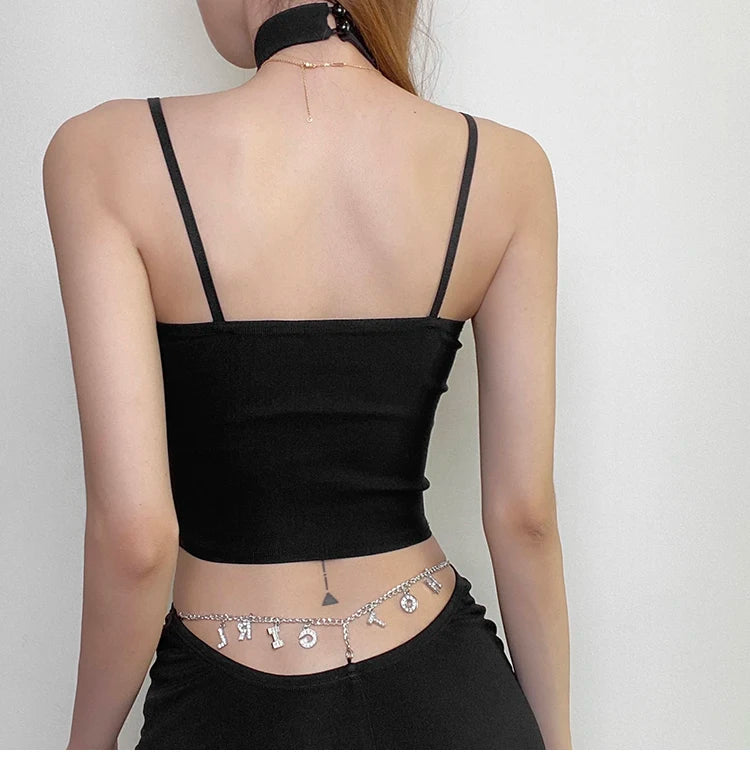 Zipper Halter Neck Crop Top